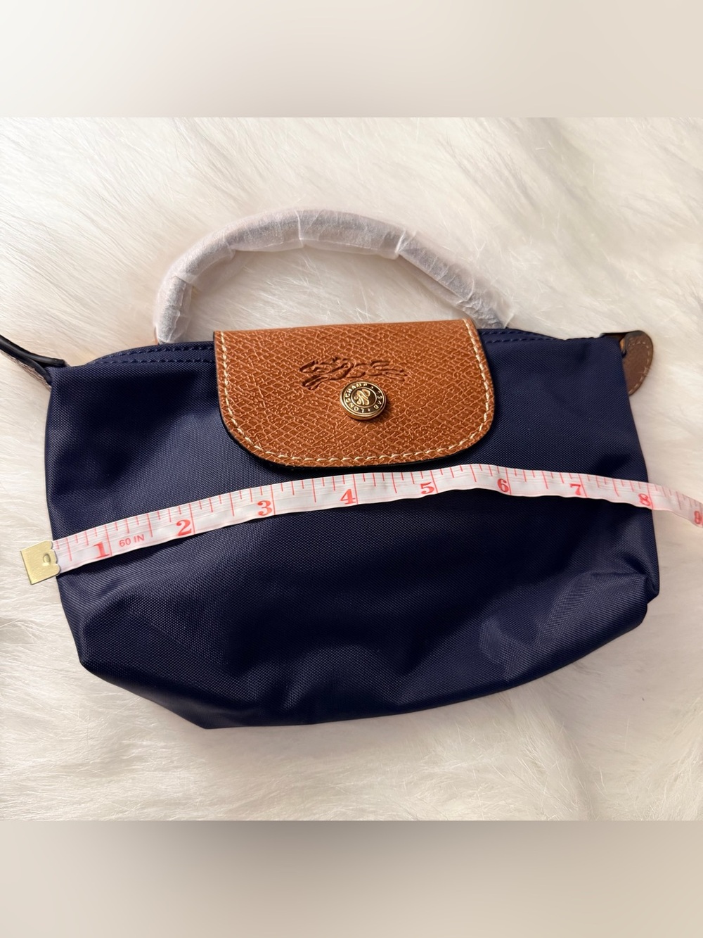 Longchamp Navy with Tan Leather Mini Top-Handle Bag